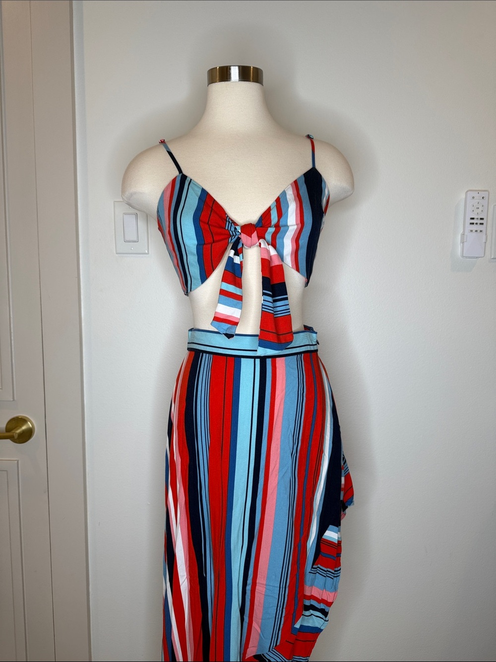 Lulu's Red, Blue & Light Blue Striped Tie-Front Skirt Set